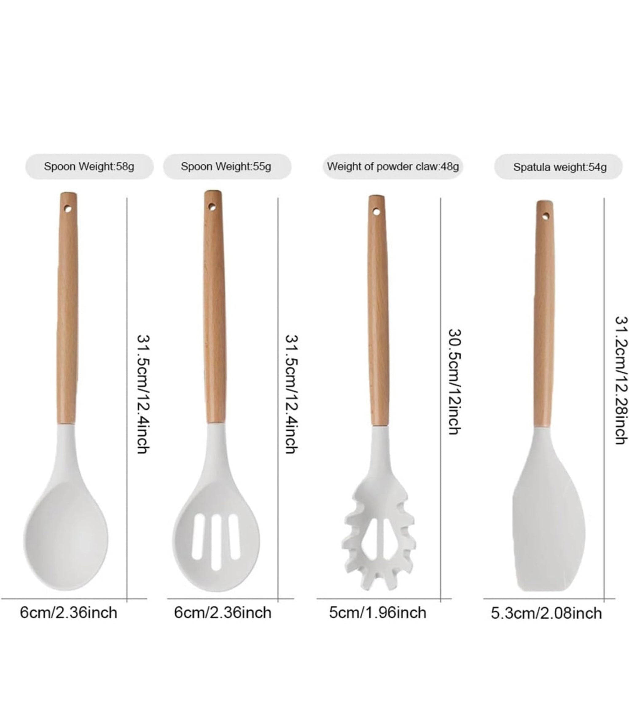 12-Pc Silicone Utensil Set with Wooden Handles & Holder - White