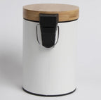 Bamboo Lid Pedal Kitchen Bin – White