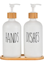 2x 500ml Lotion Soap Dispenser Hand Sanitizer Glass Bottle With Bamboo Cover Pump - White