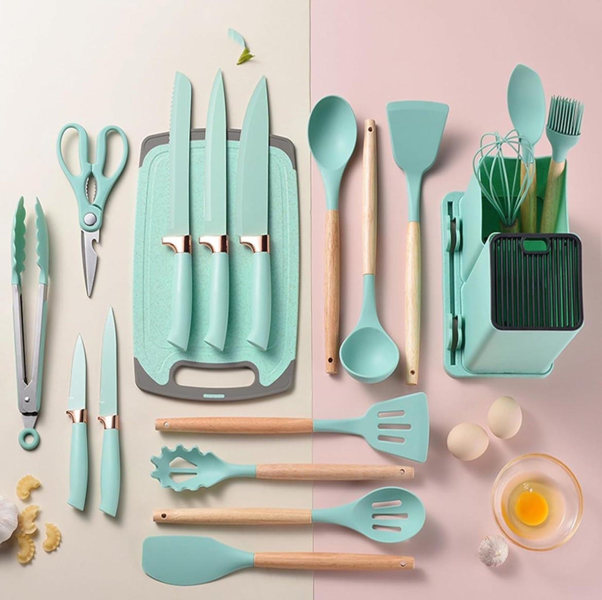 19-Piece Elegant Non-Stick Silicone Utensil Set – Turquoise
