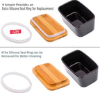 Ceramic Butter Dish Wooden Airtight Lid, With Butter Knife Black 600ml