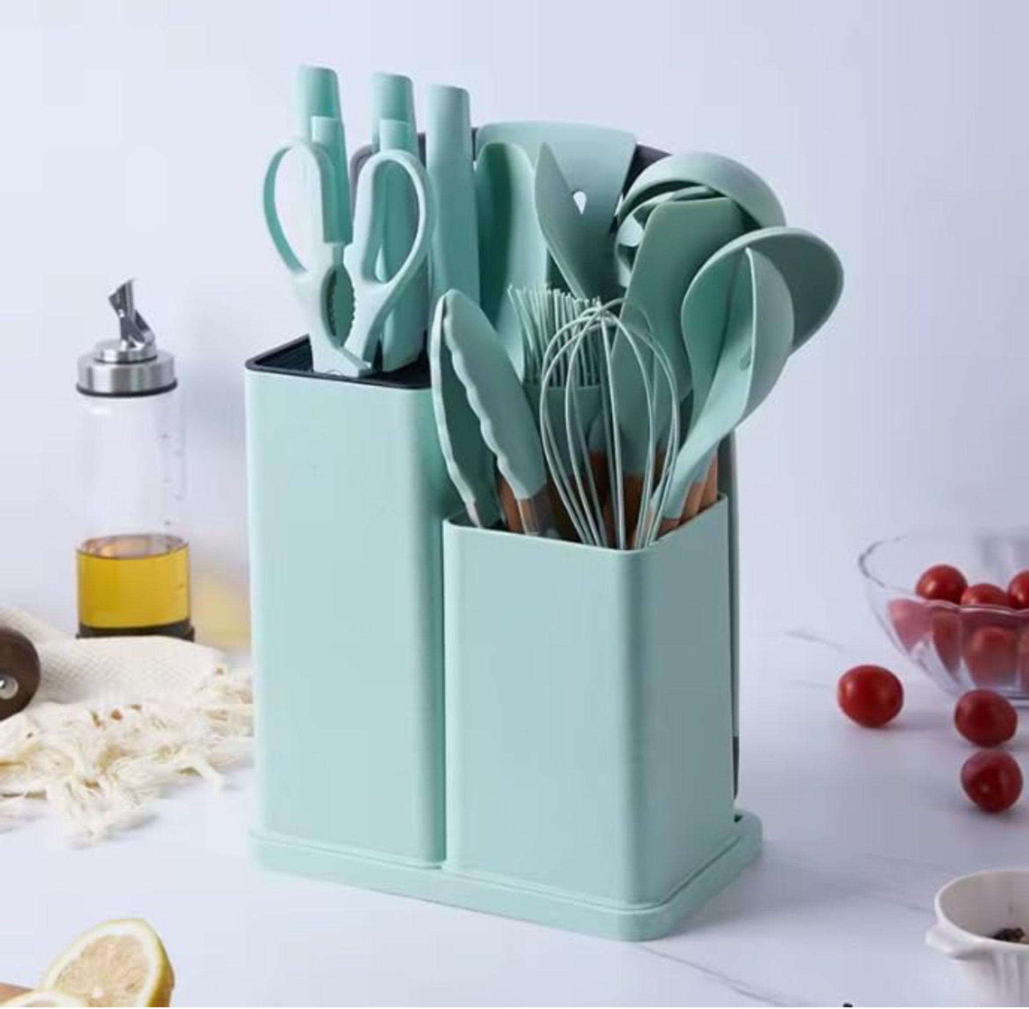 19-Piece Elegant Non-Stick Silicone Utensil Set – Turquoise