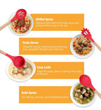 12-Pc Silicone Utensil Set with Wooden Handles & Holder - Red