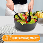 Modern Bamboo Salad Bowl Set with Lid & Serving Spoon and Fork – Black
