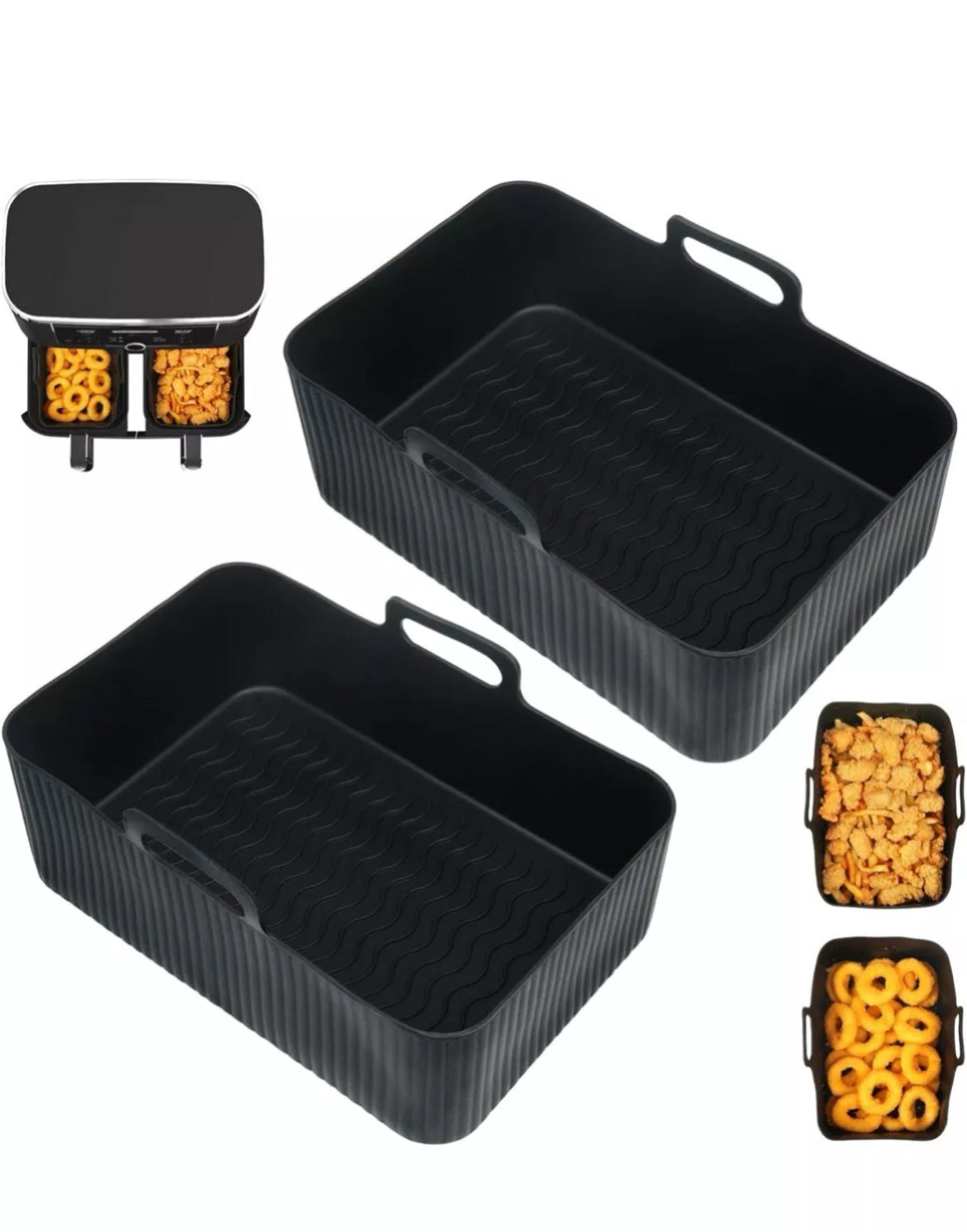 2-Pack Rectangular Silicone Air Fryer Liners – Reusable Basket Protectors