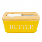600ml Ceramic Butter Dish with Bamboo Lid & Knife - Yellow