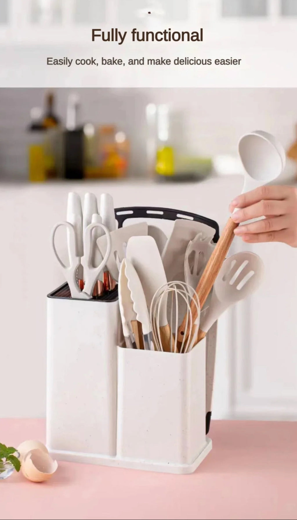 19-Piece Elegant Non-Stick Silicone Kitchen Utensil Set – White