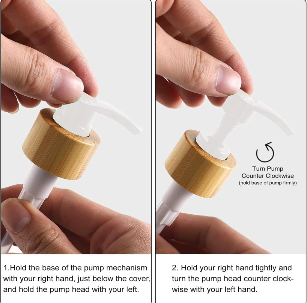 2x 500ml Lotion Soap Dispenser Hand Sanitizer Glass Bottle With Bamboo Cover Pump - White