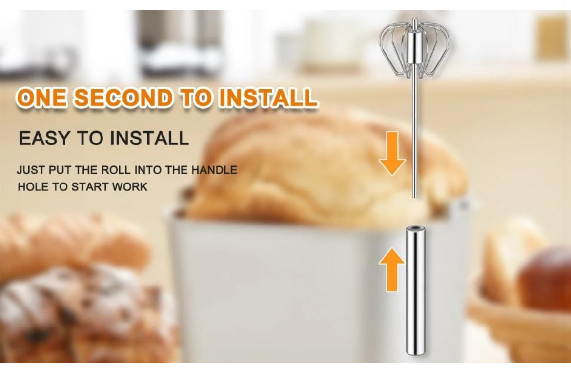 Stainless Steel Semi-Automatic Egg Beater, Rotary Hand Whisk - No Batteries Required