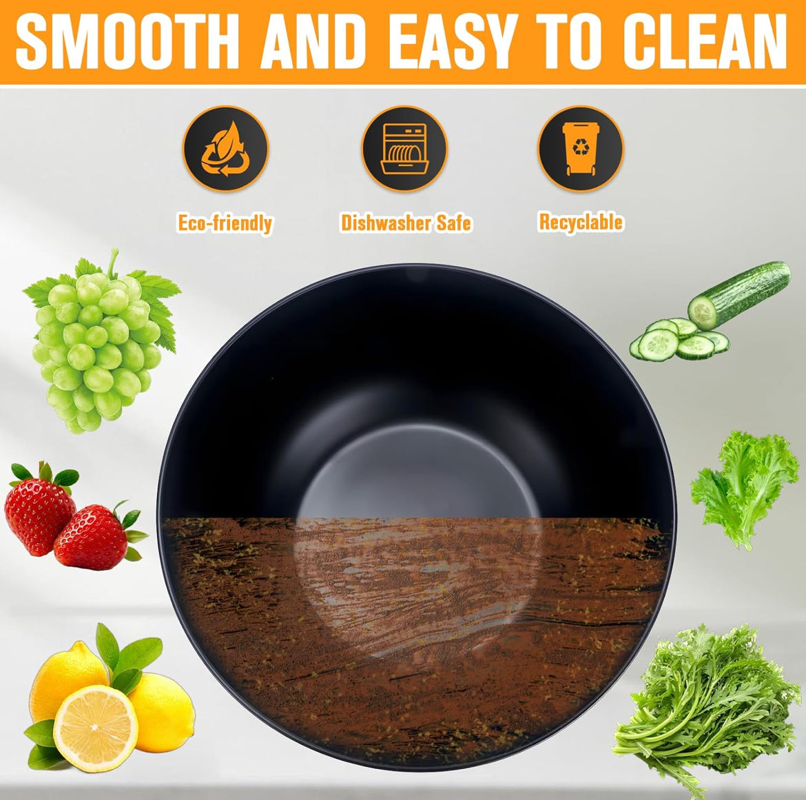 Modern Bamboo Salad Bowl Set with Lid & Serving Spoon and Fork – Black