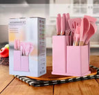 19-Piece Elegant Non-Stick Silicone Kitchen Utensil Set – Pink