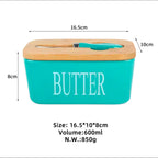 Ceramic Butter Dish With Wooden Airtight Lid, With Butter Knife Turquoise 600ml