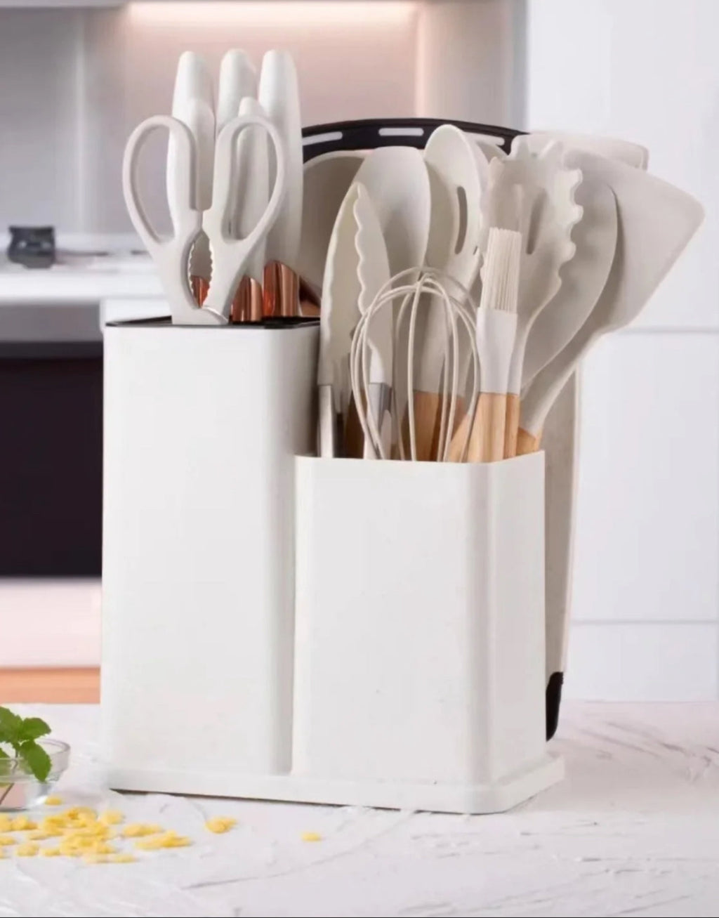 19-Piece Elegant Non-Stick Silicone Kitchen Utensil Set – White