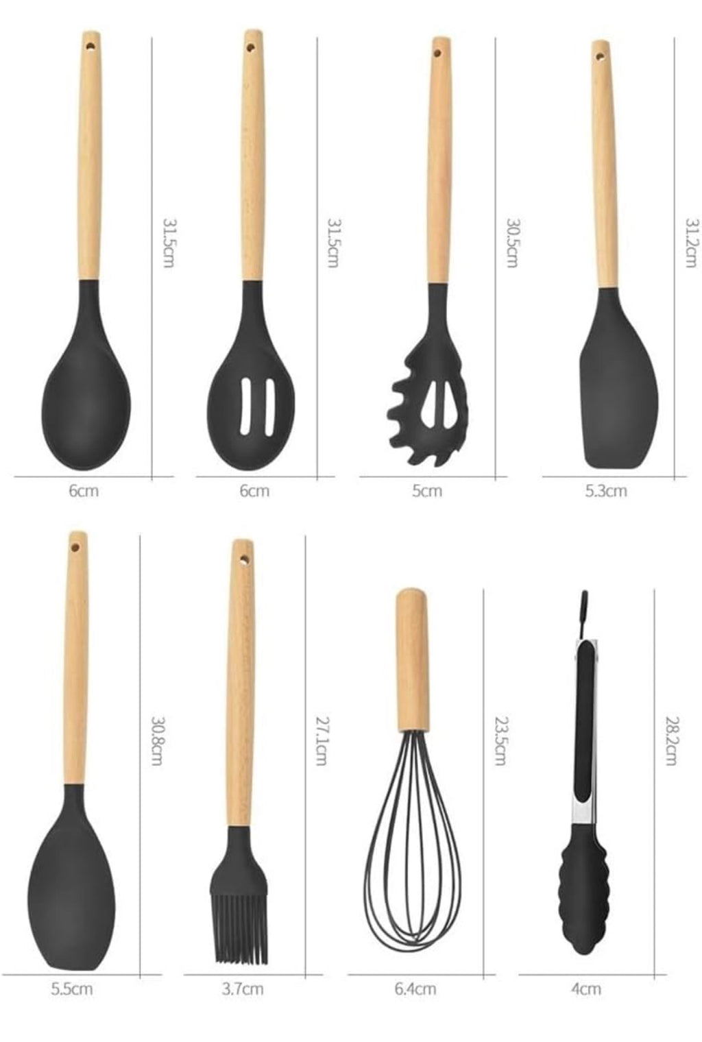 12-Pc Silicone Utensil Set with Wooden Handles & Holder - Black