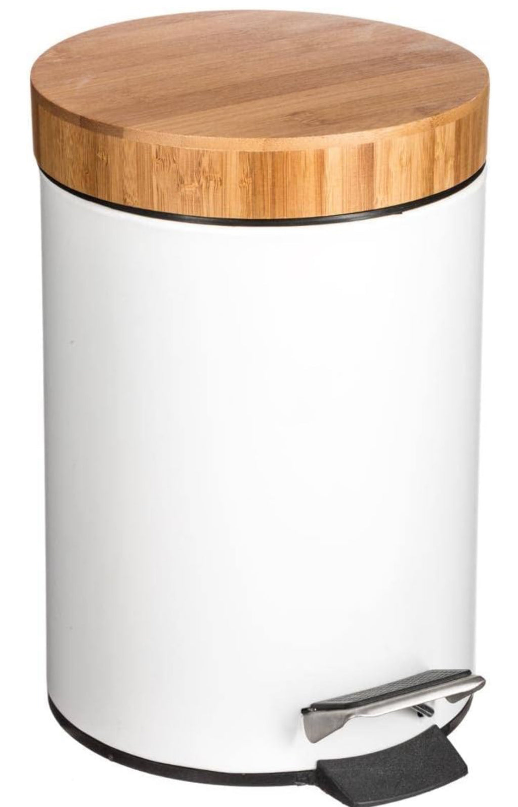 Bamboo Lid Pedal Kitchen Bin – White