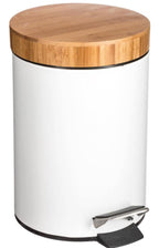 Bamboo Lid Pedal Kitchen Bin – White