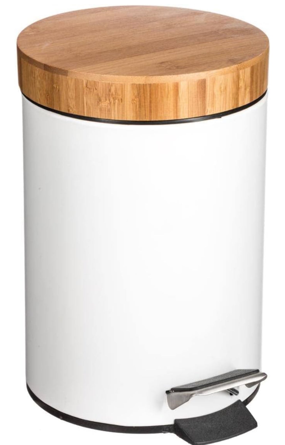 Bamboo Lid Pedal Kitchen Bin – White