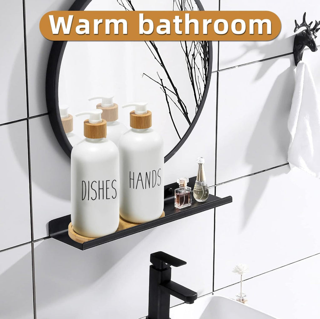 2x 500ml Lotion Soap Dispenser Hand Sanitizer Glass Bottle With Bamboo Cover Pump - White