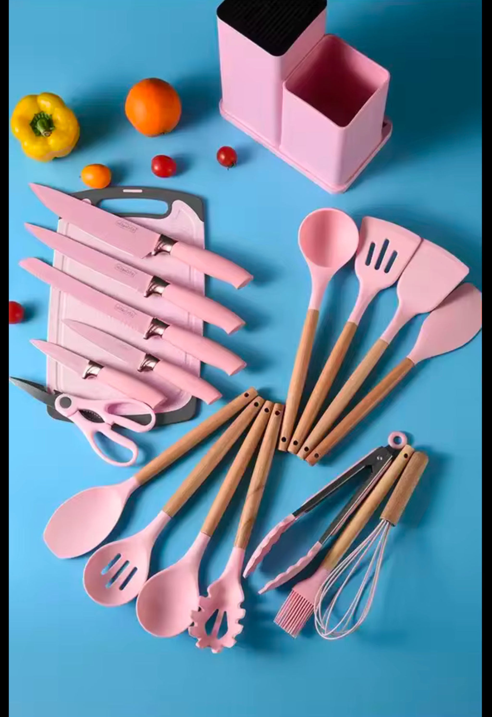 19-Piece Elegant Non-Stick Silicone Kitchen Utensil Set – Pink