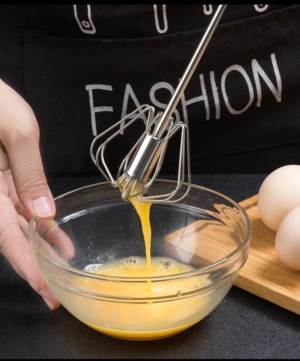 Stainless Steel Semi-Automatic Egg Beater, Rotary Hand Whisk - No Batteries Required