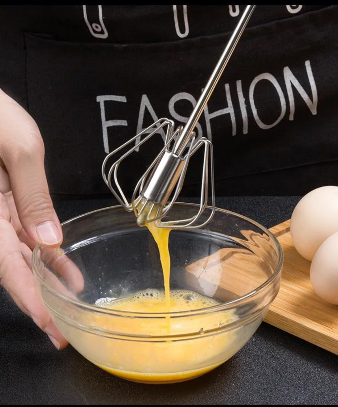 Stainless Steel Semi-Automatic Egg Beater, Rotary Hand Whisk - No Batteries Required