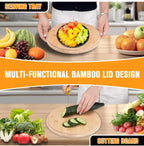 Modern Bamboo Salad Bowl Set with Lid & Serving Spoon and Fork – Black