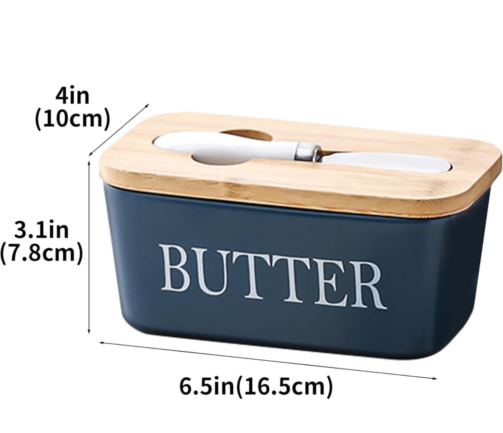 600ml Ceramic Butter Dish with Bamboo Lid & Knife - Navy Blue