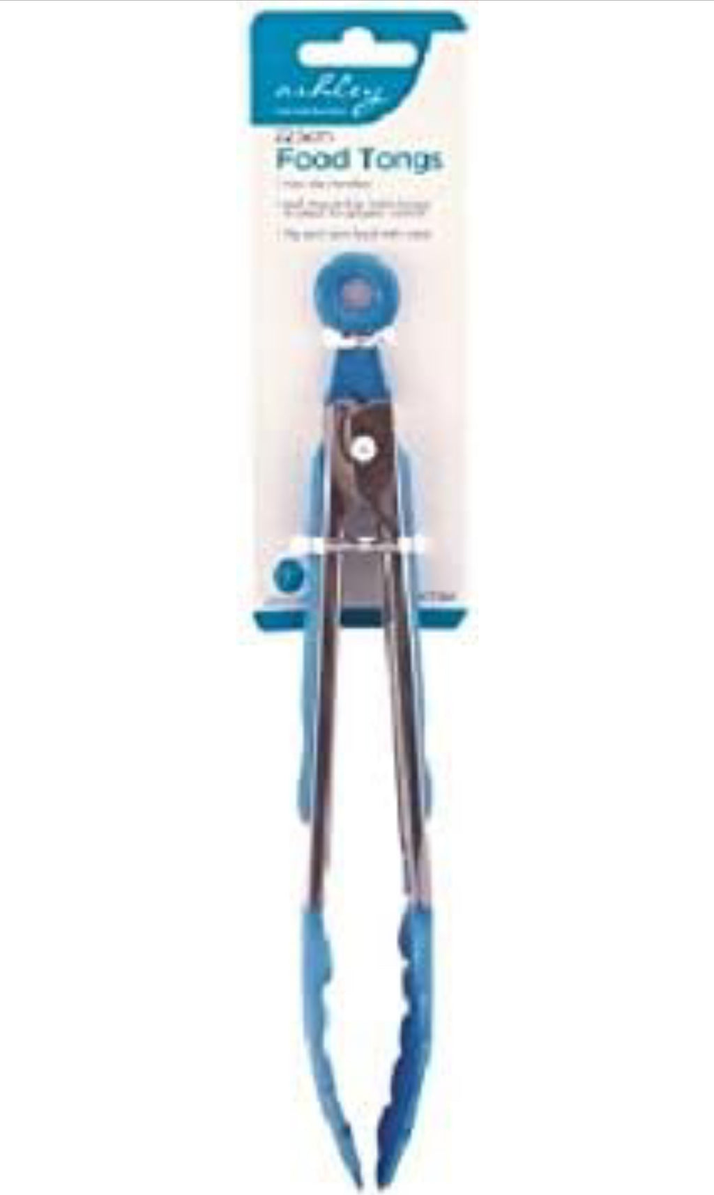 22.5cm Food Tongs with Non-Slip Handles - Pull up ring lock tongs
