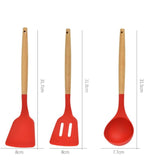 12-Pc Silicone Utensil Set with Wooden Handles & Holder - Red