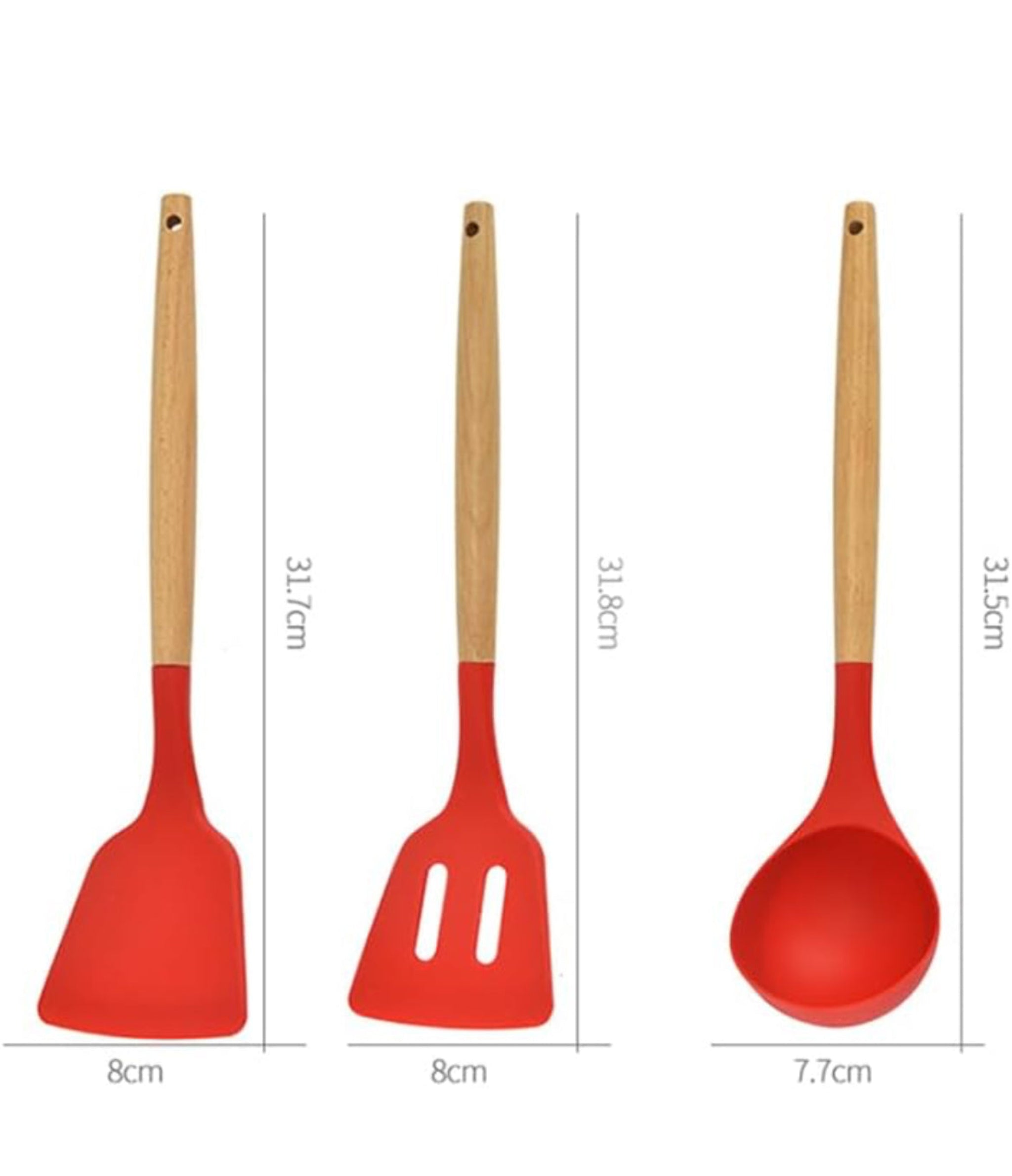 12-Pc Silicone Utensil Set with Wooden Handles & Holder - Red