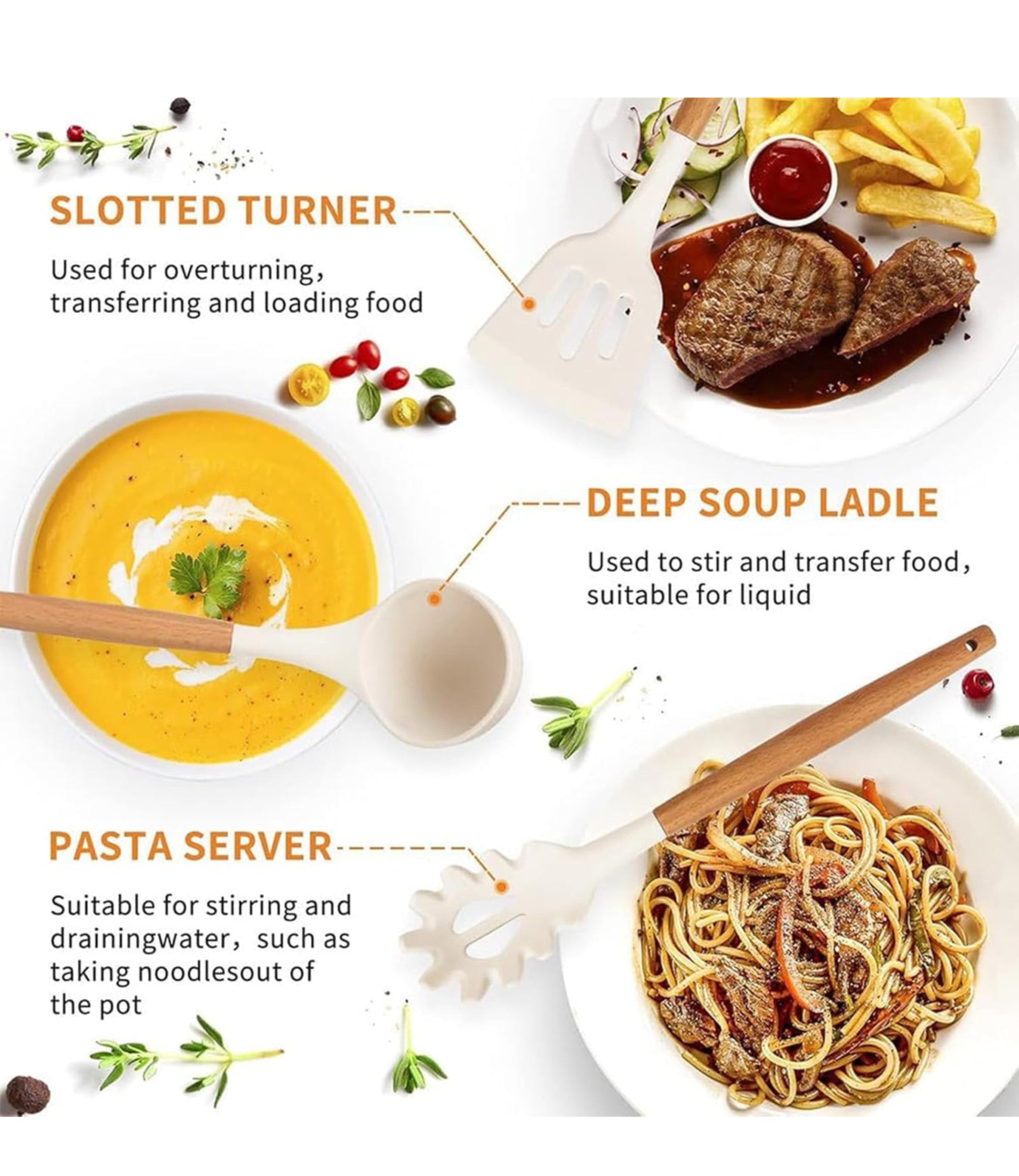 12-Pc Silicone Utensil Set with Wooden Handles & Holder - White