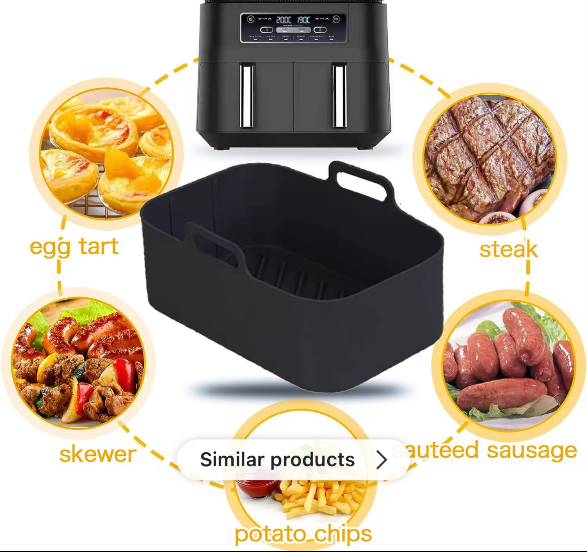 2-Pack Rectangular Silicone Air Fryer Liners – Reusable Basket Protectors