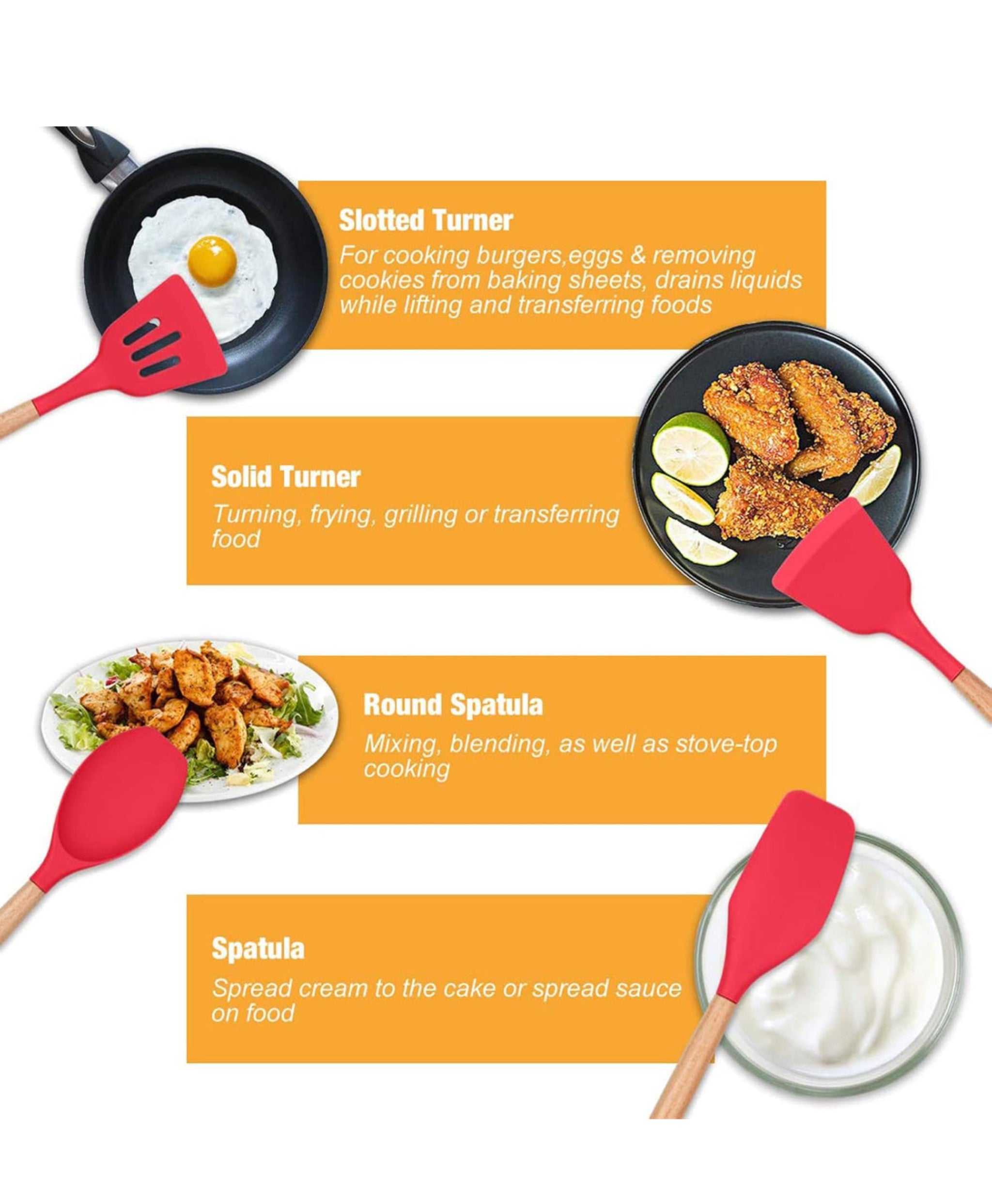 12-Pc Silicone Utensil Set with Wooden Handles & Holder - Red