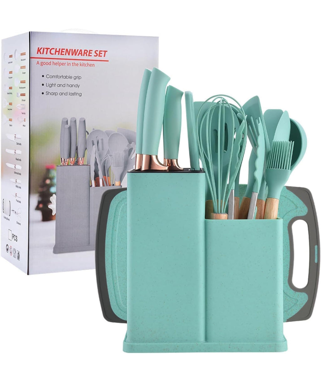 19-Piece Elegant Non-Stick Silicone Utensil Set – Turquoise