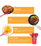 12-Pc Silicone Utensil Set with Wooden Handles & Holder - Red