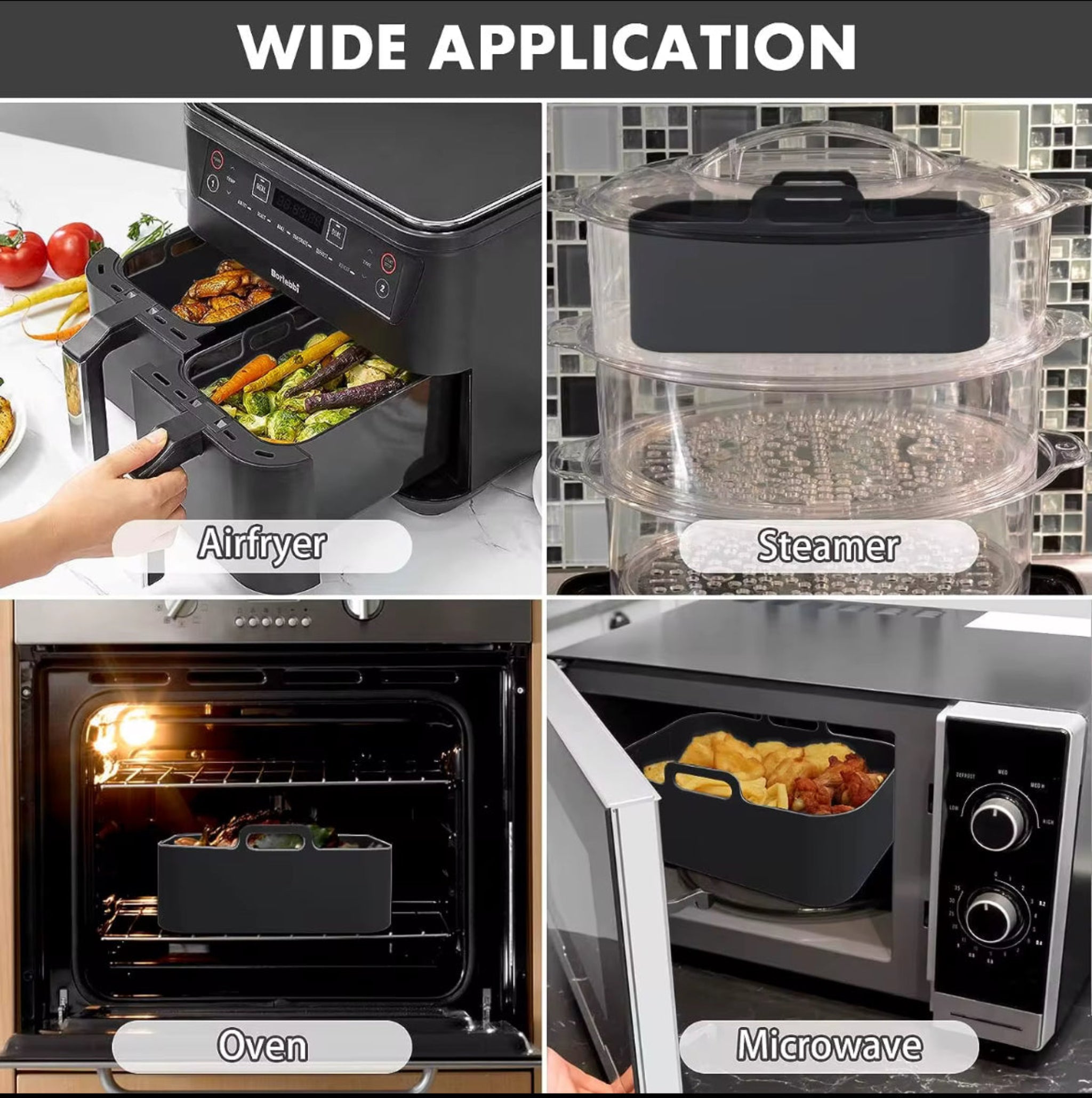 2-Pack Rectangular Silicone Air Fryer Liners – Reusable Basket Protectors