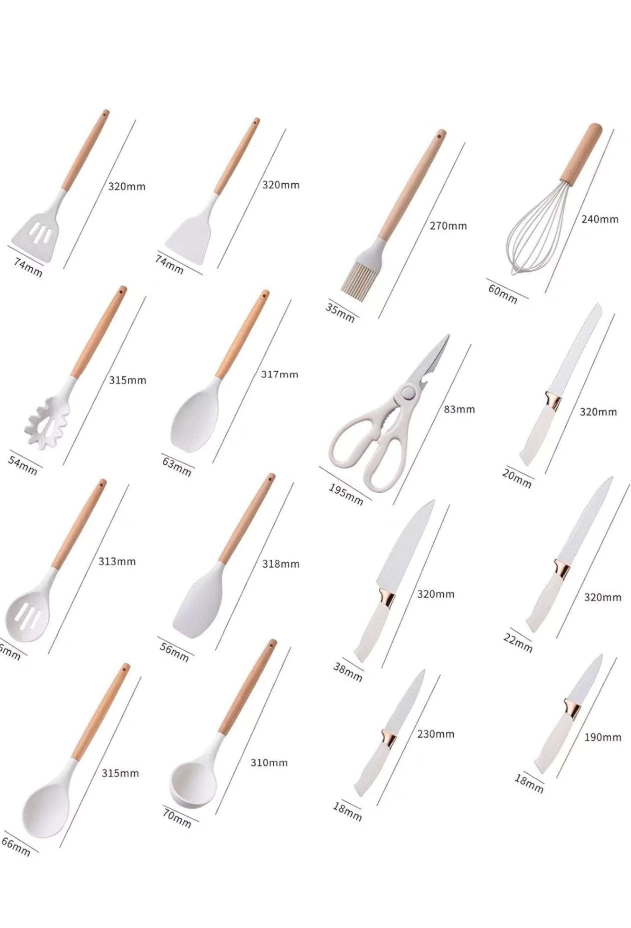 19-Piece Elegant Non-Stick Silicone Kitchen Utensil Set – White