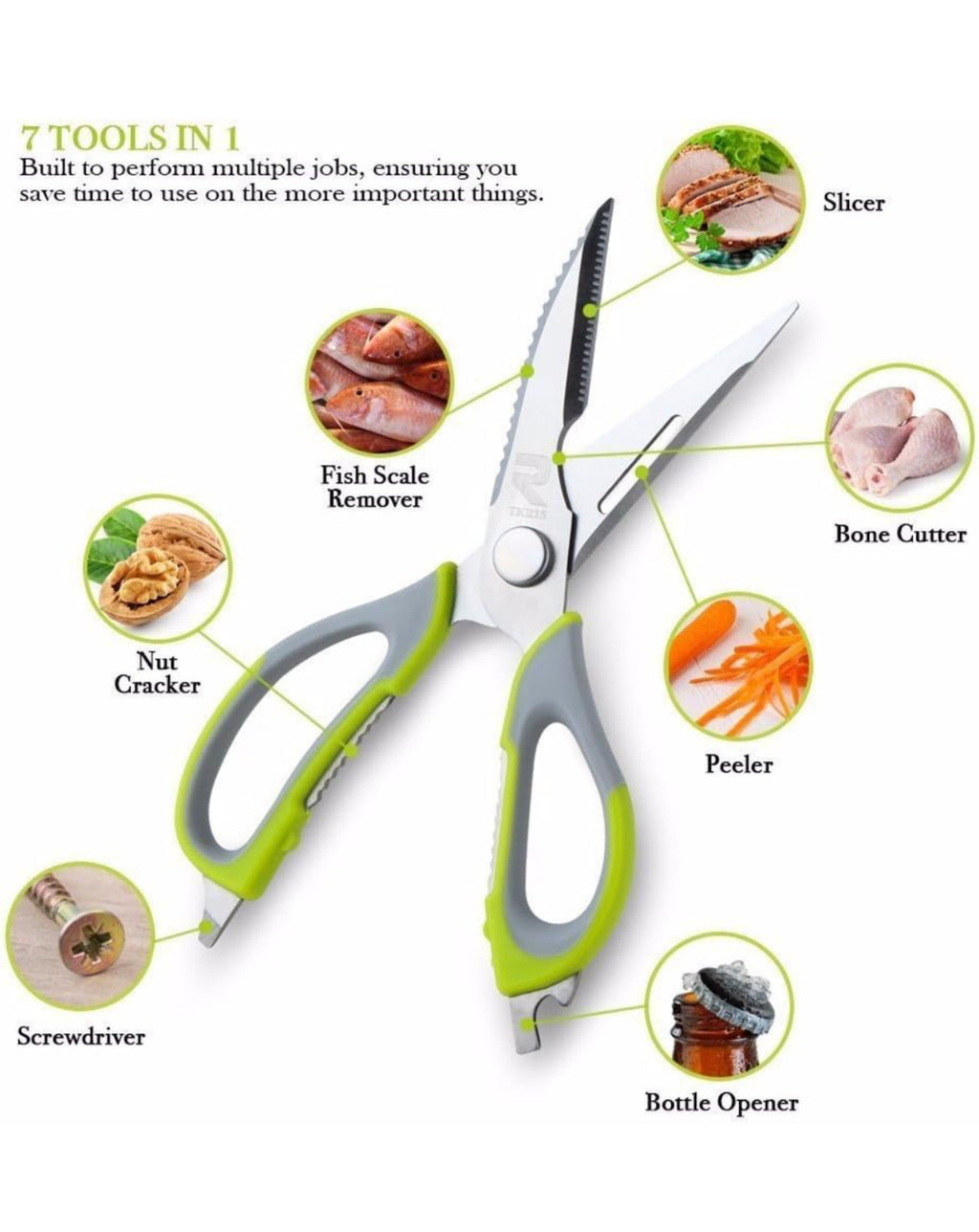 7-in-1 Magnetic Multi-Purpose Functional Kitchen Scissors with Protective Sheath