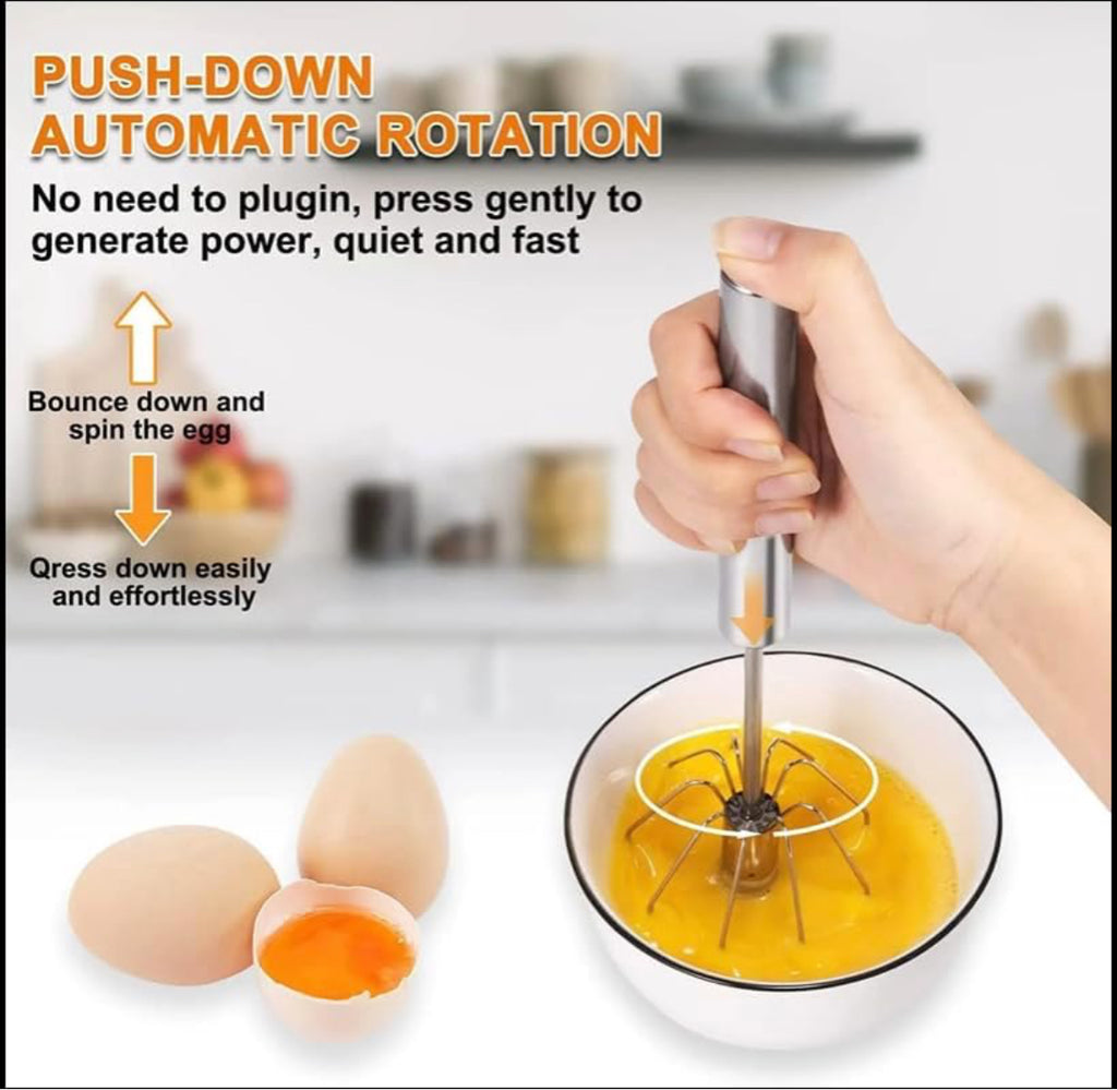 Stainless Steel Semi-Automatic Egg Beater, Rotary Hand Whisk - No Batteries Required