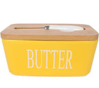 600ml Ceramic Butter Dish with Bamboo Lid & Knife - Yellow