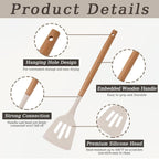 12-Pc Silicone Utensil Set with Wooden Handles & Holder - White