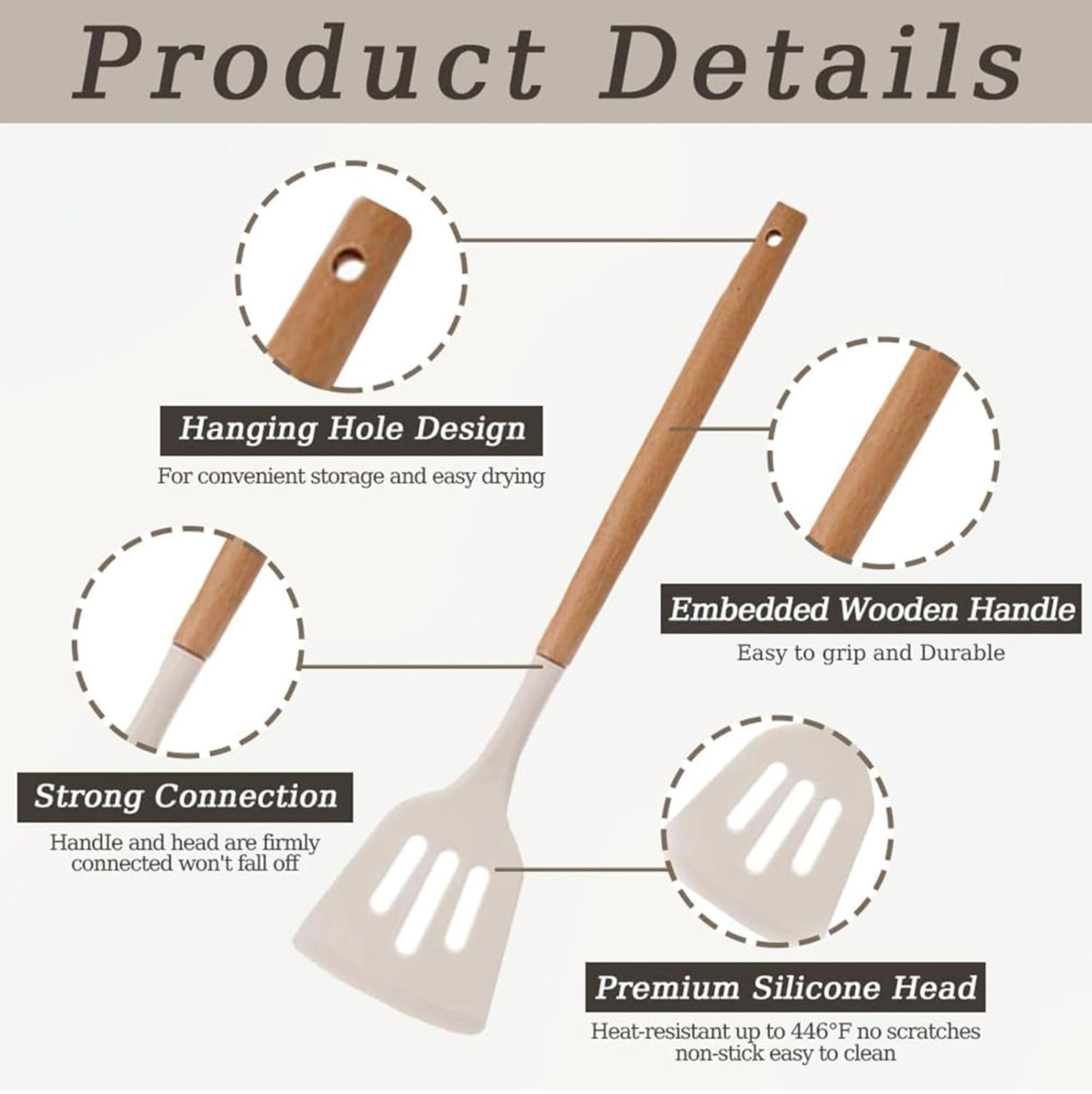 12-Pc Silicone Utensil Set with Wooden Handles & Holder - White