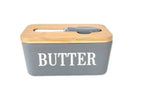 600ml Ceramic Butter Dish with Bamboo Lid & Knife - Grey