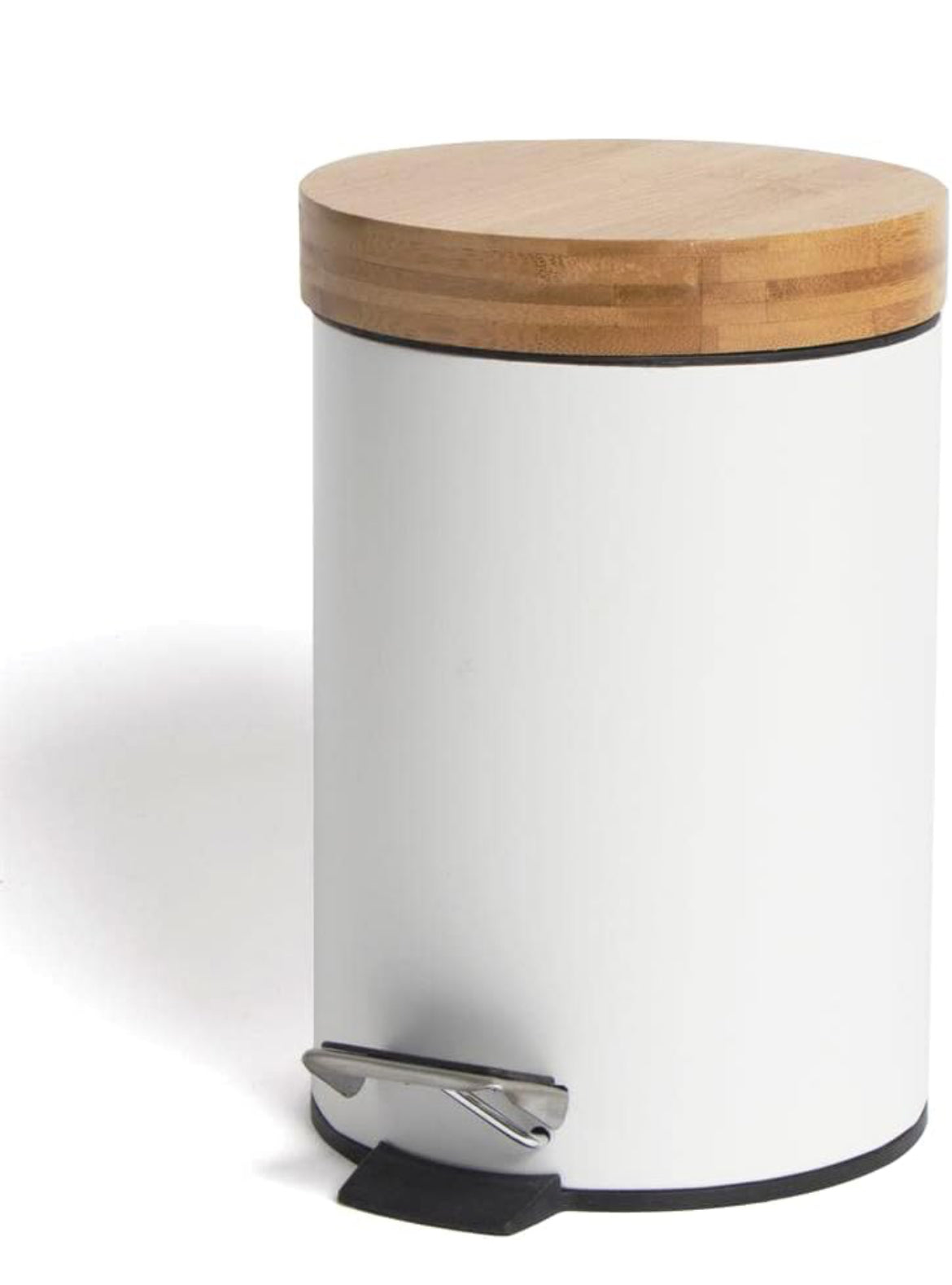 Bamboo Lid Pedal Kitchen Bin – White