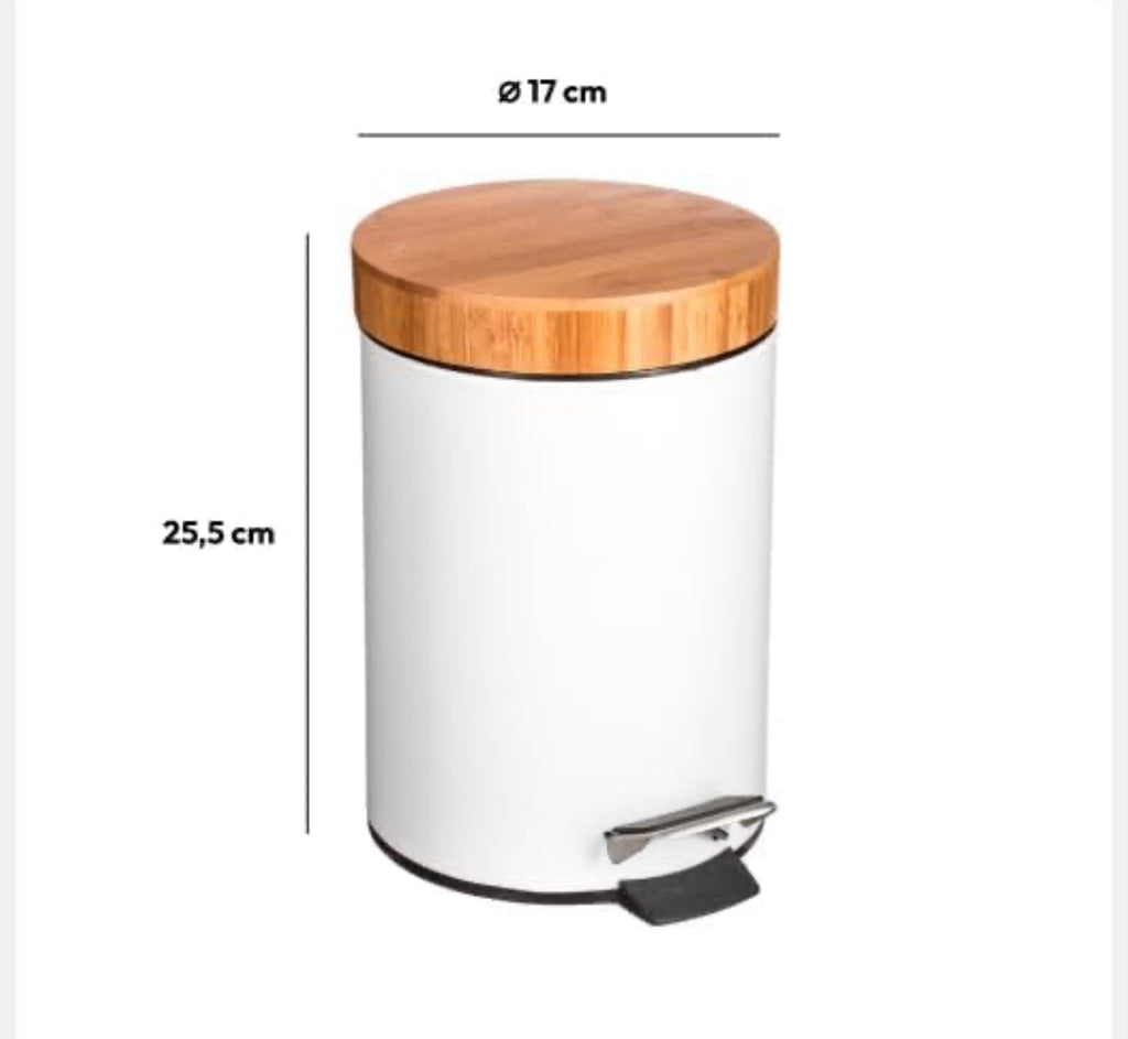 Bamboo Lid Pedal Kitchen Bin – White