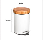 Bamboo Lid Pedal Kitchen Bin – White