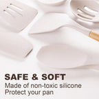 12-Pc Silicone Utensil Set with Wooden Handles & Holder - White