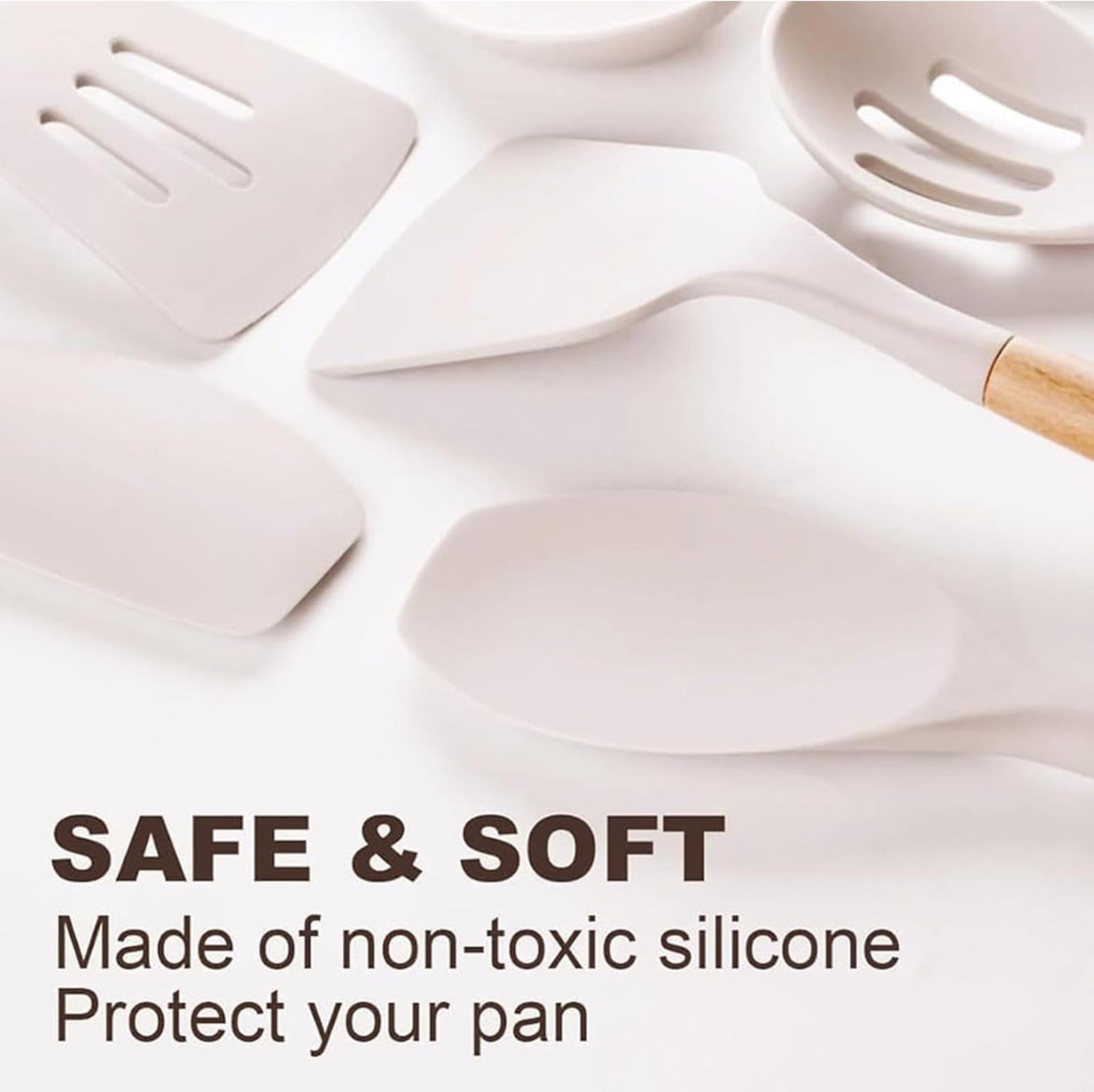 12-Pc Silicone Utensil Set with Wooden Handles & Holder - White