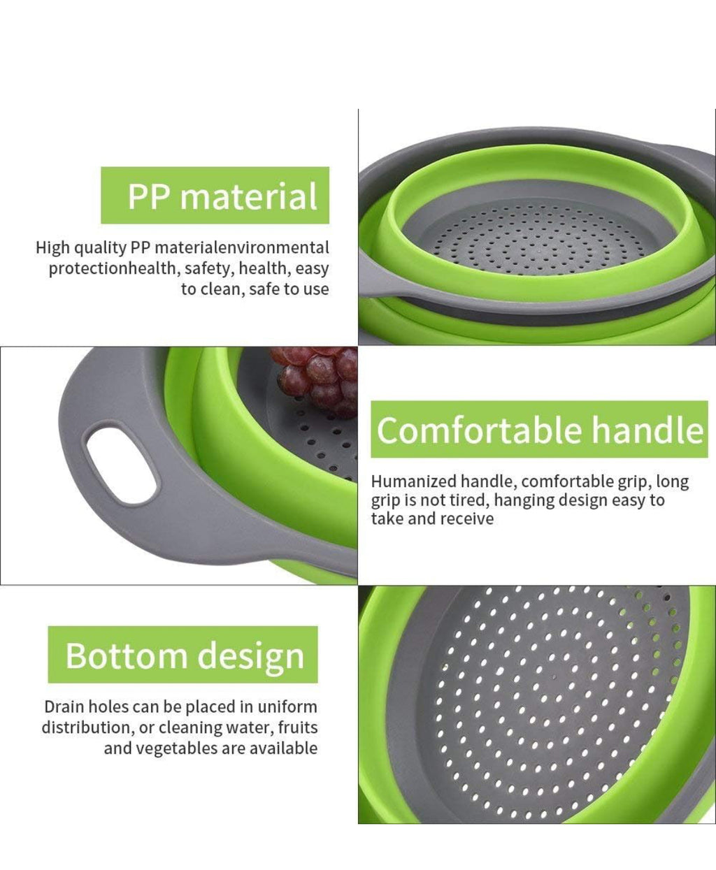 2 Pack Collapsible Colanders – Space Saving Kitchen Strainers