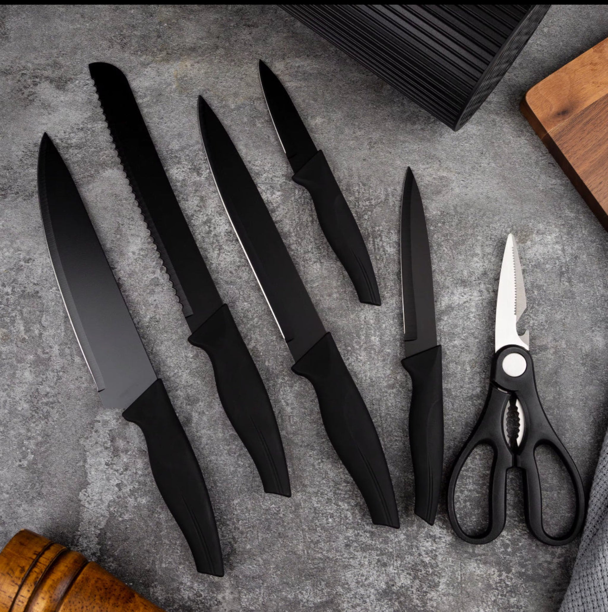 7pc Black knife set